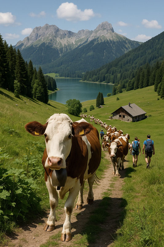 Désalpe avec transhumance du troupeau